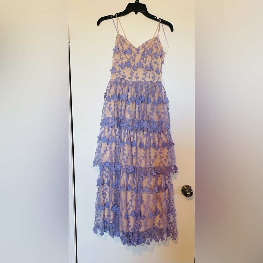 Endless Rose Lavender Floral Embroidered Tiered Lace Midi Dress - Picture 2 of 15